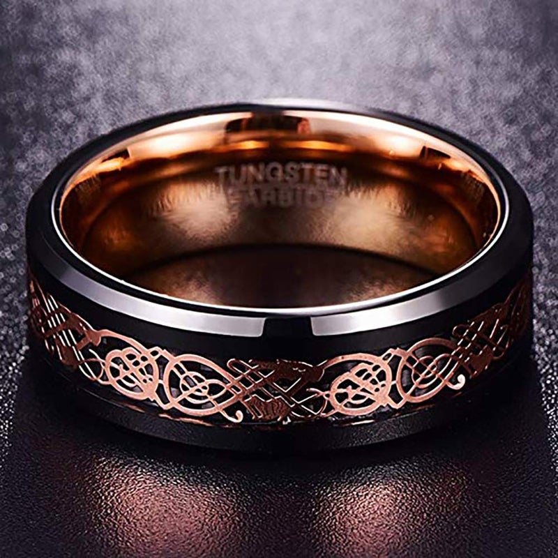 NUNCAD 8MM Celtic Dragon Tungsten Carbide Wedding Ring celtic tungsten ring Rose Gold Engagement Ring Size 14 - Image 3